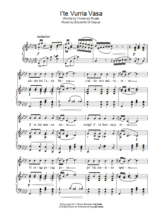 Andrea Bocelli I'te Vurria Vasa Sheet Music Notes & Chords for Piano & Vocal - Download or Print PDF