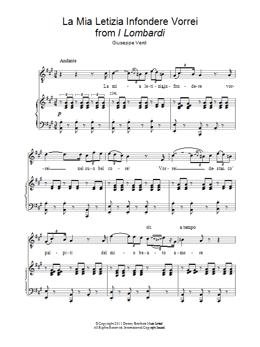 Andrea Bocelli La Mia Letizia Infondere Vorrei Sheet Music Notes & Chords for Piano & Vocal - Download or Print PDF