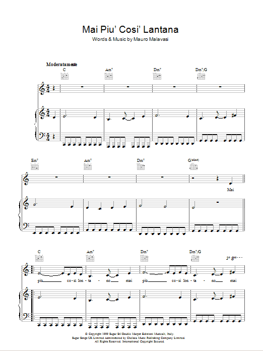 Andrea Bocelli Mai Piu' Cosi' Lontano Sheet Music Notes & Chords for Piano & Vocal - Download or Print PDF