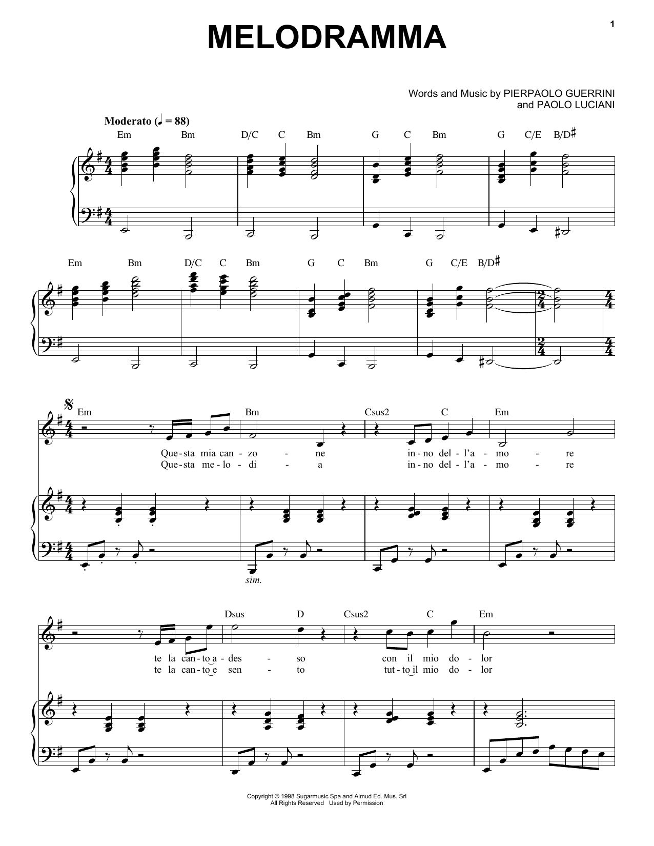 Andrea Bocelli Melodramma Sheet Music Notes & Chords for Piano & Vocal - Download or Print PDF