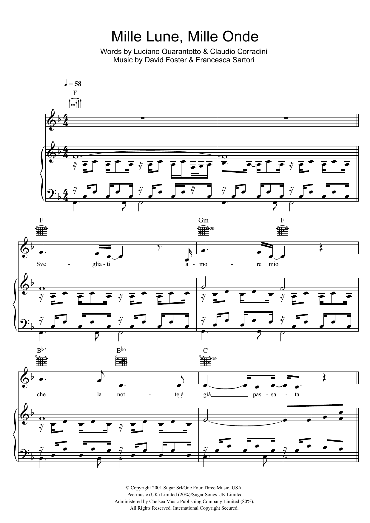 Andrea Bocelli Mille Lune Mille Onde Sheet Music Notes & Chords for Piano, Vocal & Guitar - Download or Print PDF