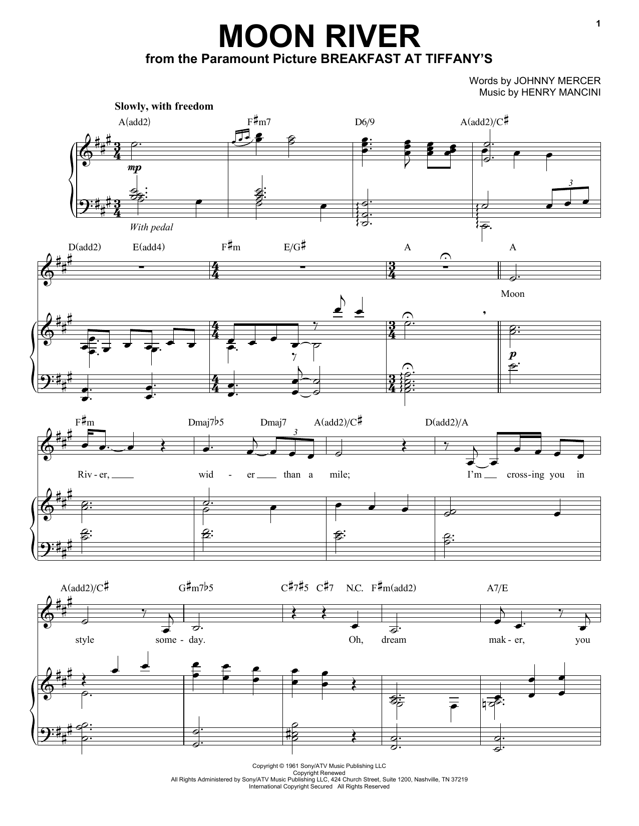 Andrea Bocelli Moon River Sheet Music Notes & Chords for Piano & Vocal - Download or Print PDF