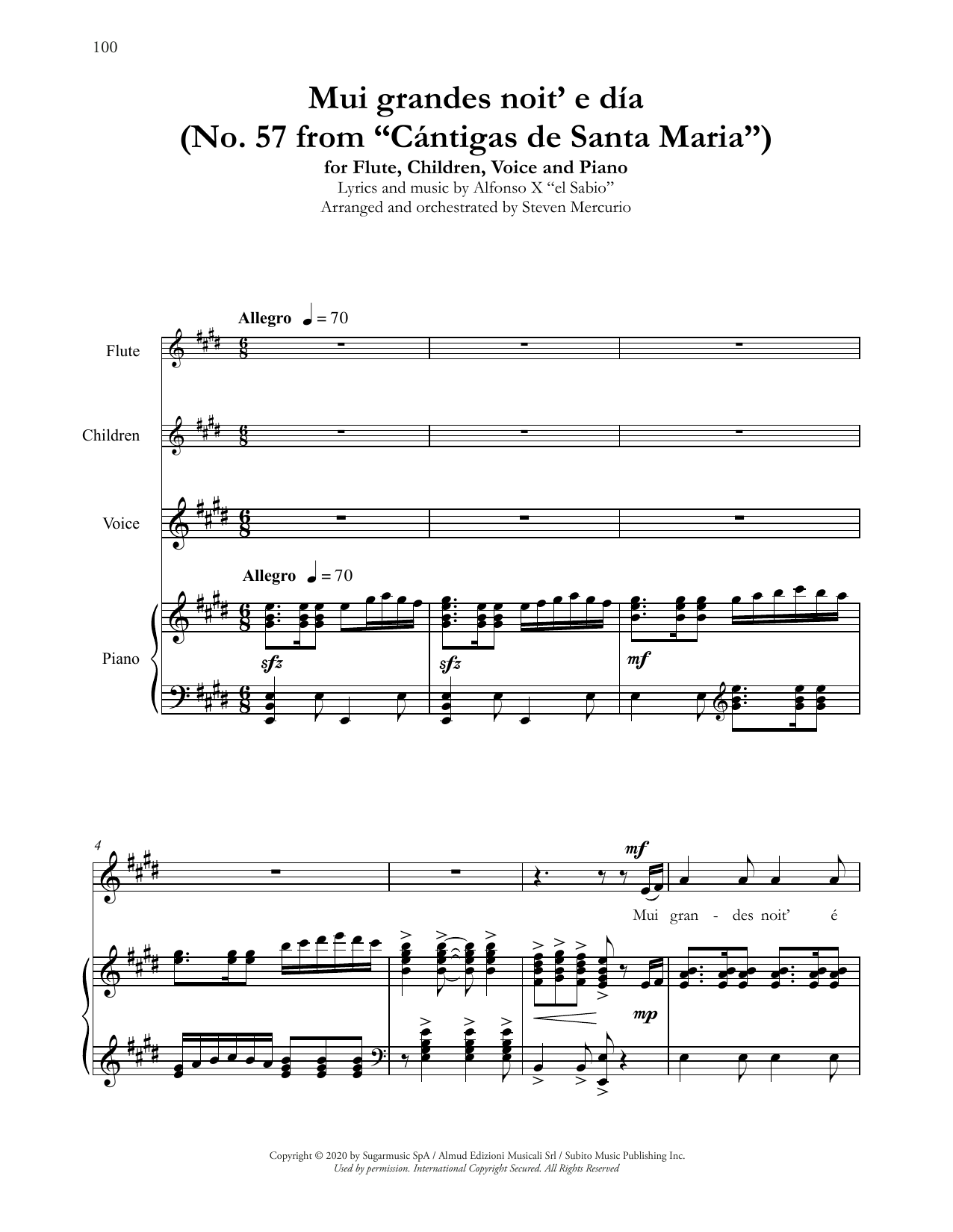 Andrea Bocelli Mui grandes noit' e día (No. 57 from Cántigas de Santa Maria) (arr. Steven Mercurio) Sheet Music Notes & Chords for Piano & Vocal - Download or Print PDF