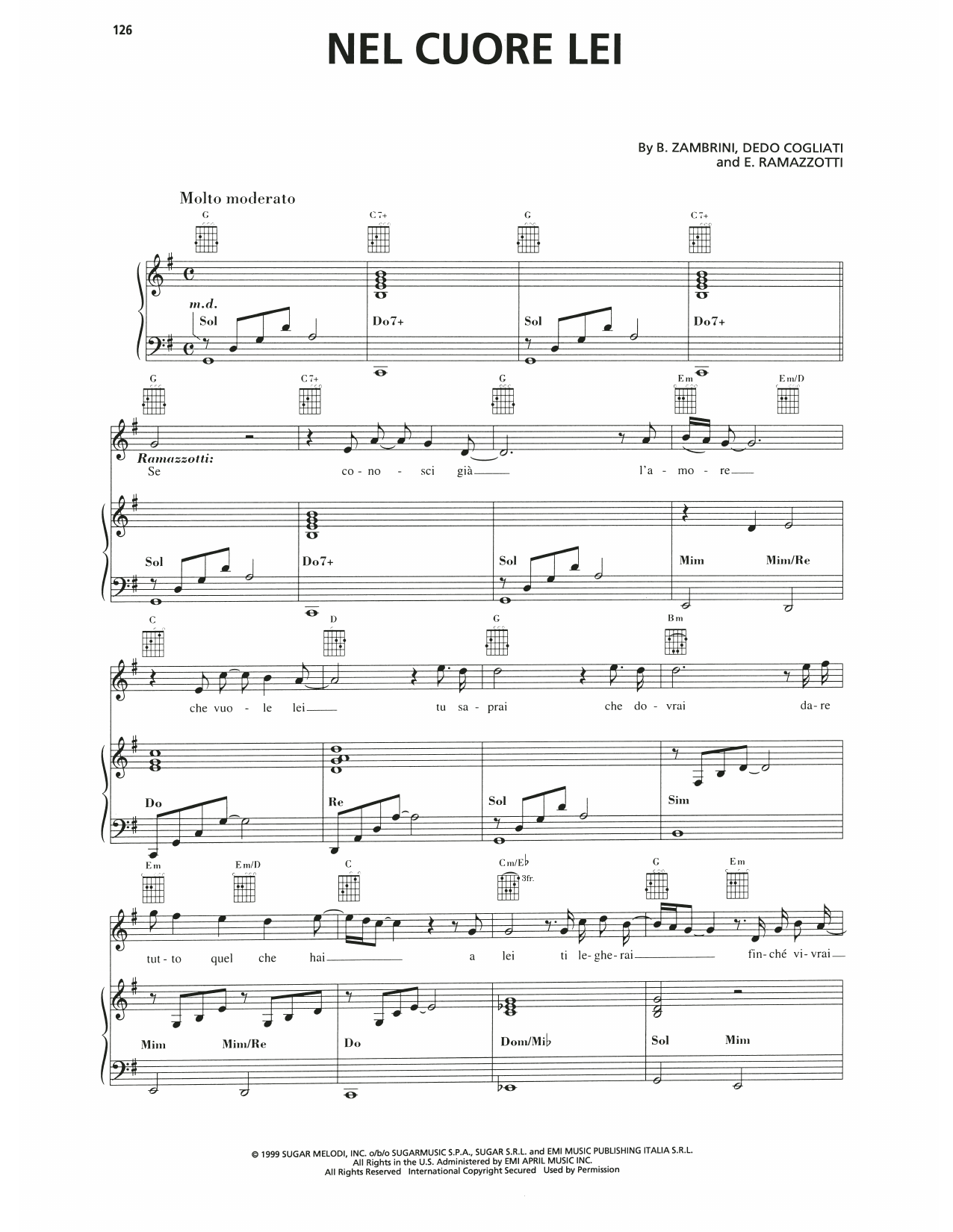Andrea Bocelli Nel Cuore Lei Sheet Music Notes & Chords for Piano, Vocal & Guitar Chords (Right-Hand Melody) - Download or Print PDF