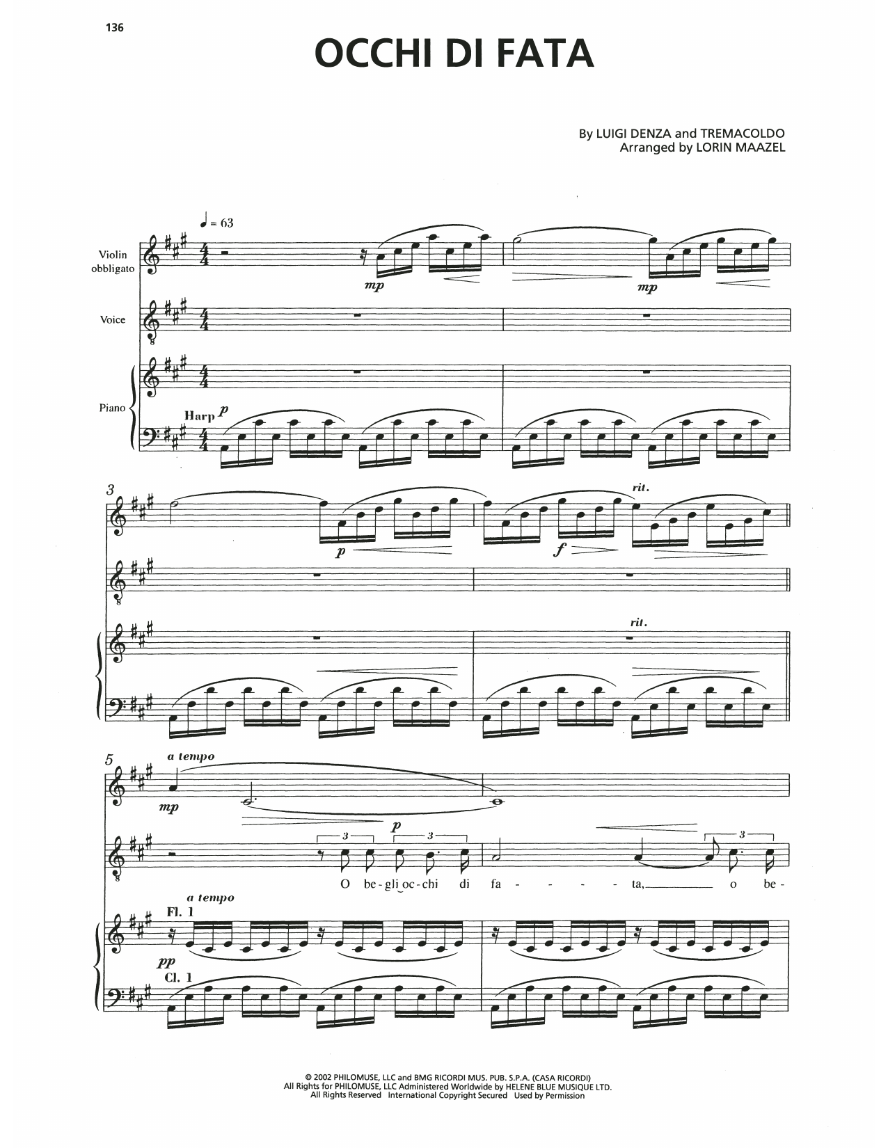 Andrea Bocelli Occhi Di Fata Sheet Music Notes & Chords for Piano, Vocal & Guitar Chords (Right-Hand Melody) - Download or Print PDF