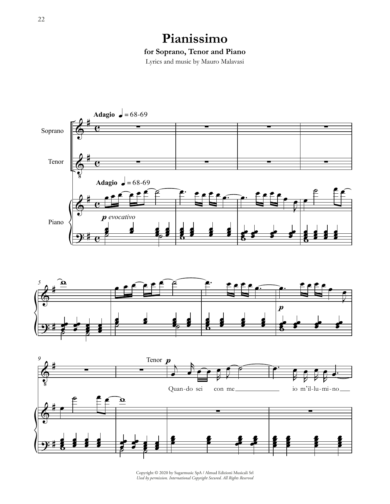 Andrea Bocelli Pianissimo Sheet Music Notes & Chords for Vocal Duet - Download or Print PDF