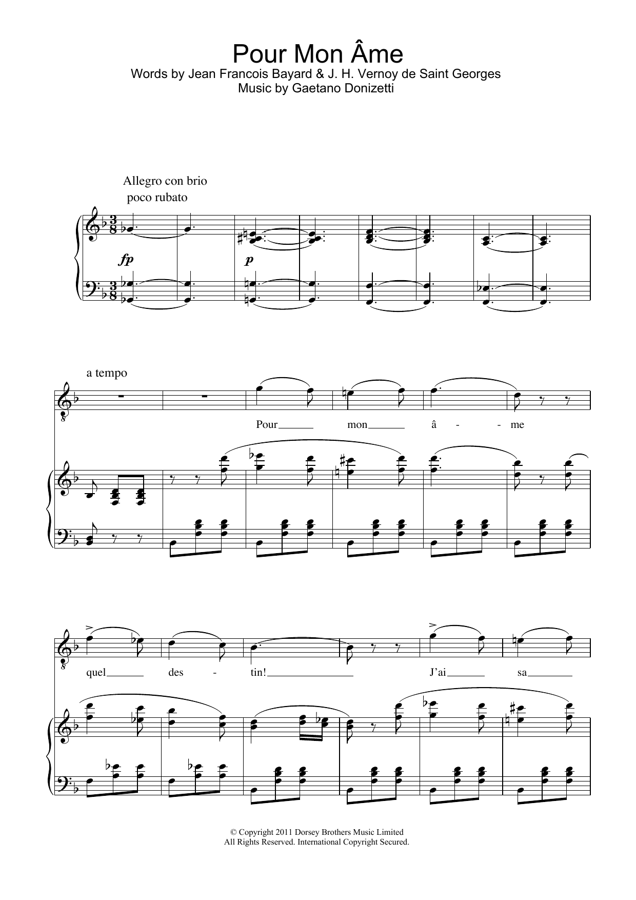 Andrea Bocelli Pour Mon Ame (from La Fille du Regiment) Sheet Music Notes & Chords for Piano & Vocal - Download or Print PDF