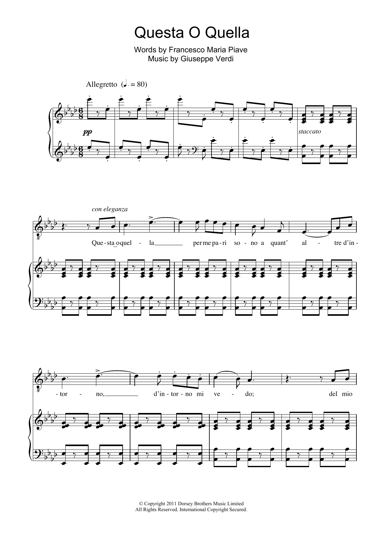 Andrea Bocelli Questa O Quella (from Rigoletto) Sheet Music Notes & Chords for Piano & Vocal - Download or Print PDF