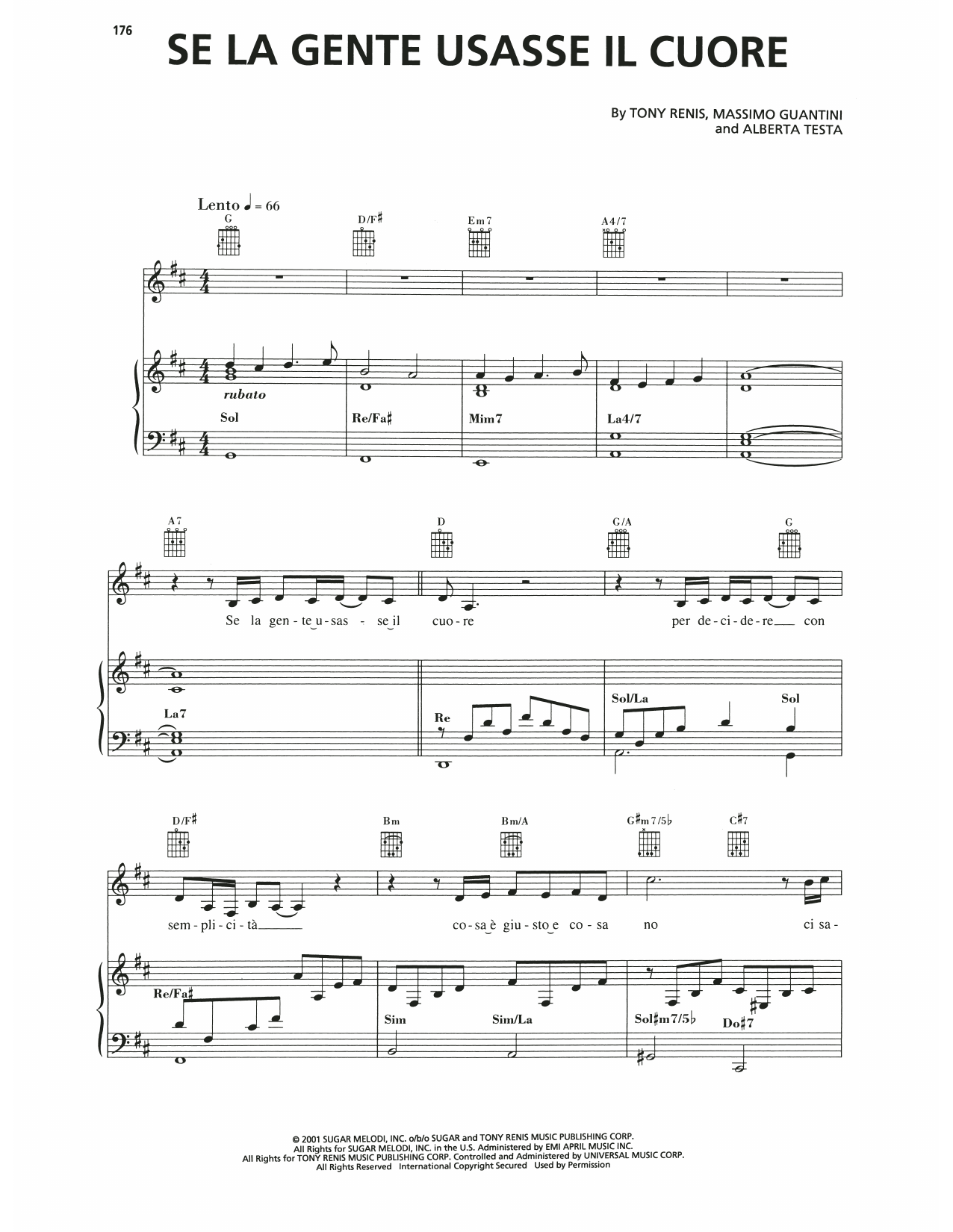 Andrea Bocelli Se La Gente Usasse Il Cuore Sheet Music Notes & Chords for Piano, Vocal & Guitar Chords (Right-Hand Melody) - Download or Print PDF