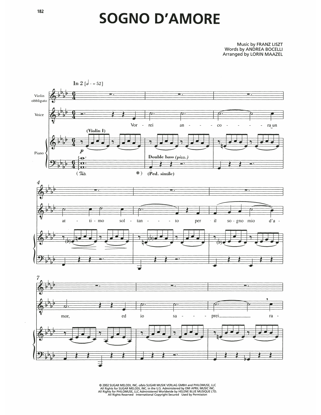Andrea Bocelli Sogno D'Amore Sheet Music Notes & Chords for Piano, Vocal & Guitar Chords (Right-Hand Melody) - Download or Print PDF