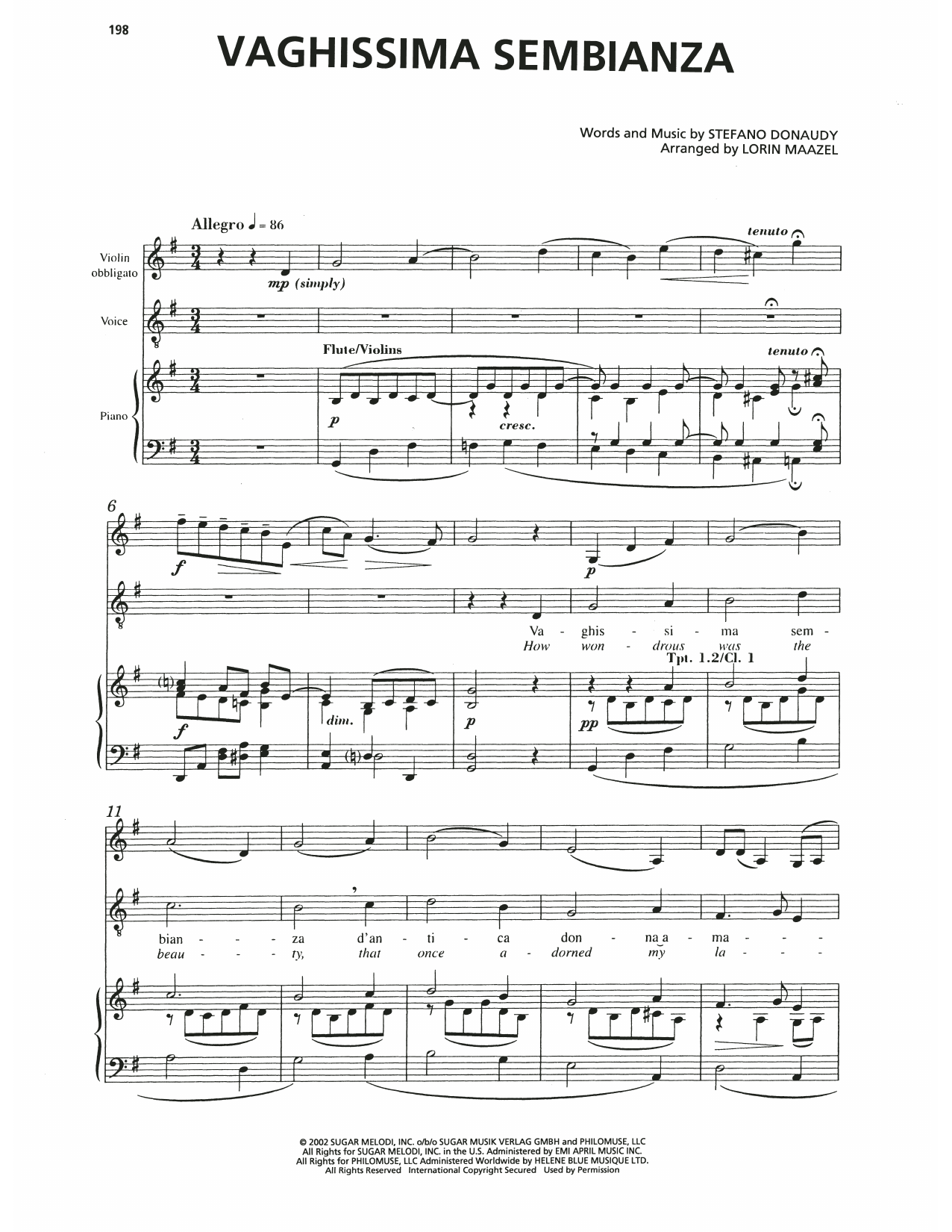 Andrea Bocelli Vaghissima Sembrianza Sheet Music Notes & Chords for Piano, Vocal & Guitar Chords (Right-Hand Melody) - Download or Print PDF