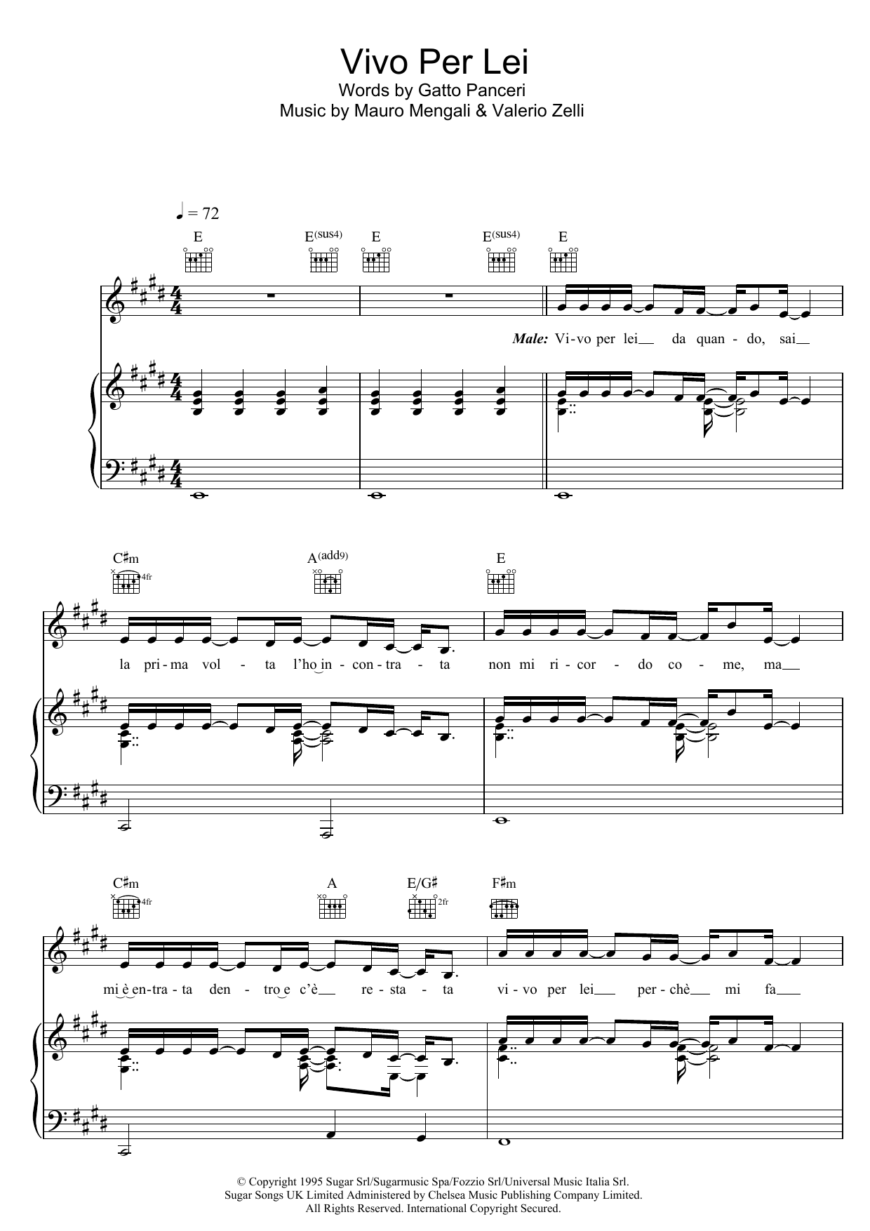 Andrea Bocelli Vivo Per Lei Sheet Music Notes & Chords for Piano & Vocal - Download or Print PDF