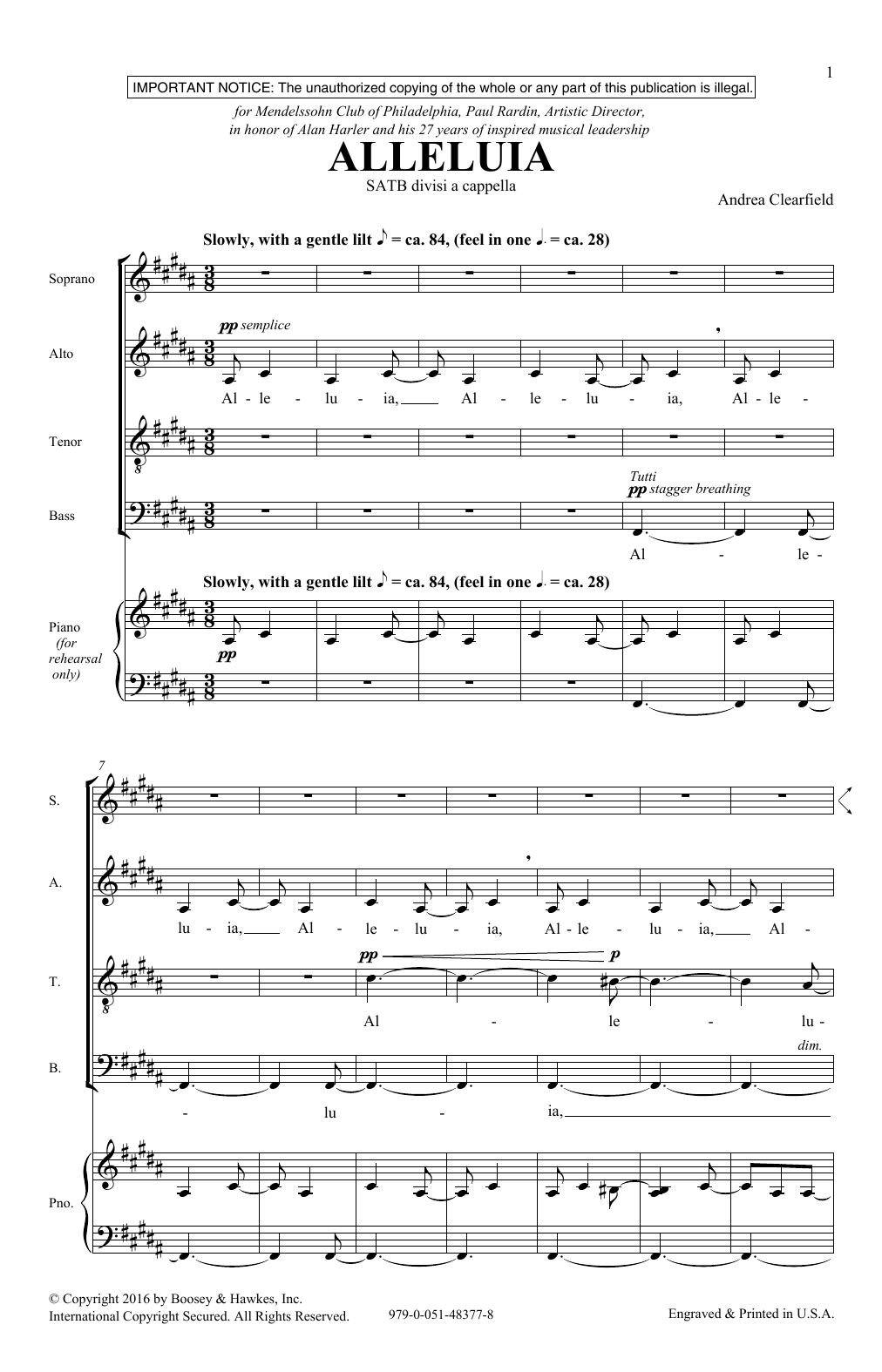Andrea Clearfield Alleluia Sheet Music Notes & Chords for SATB - Download or Print PDF