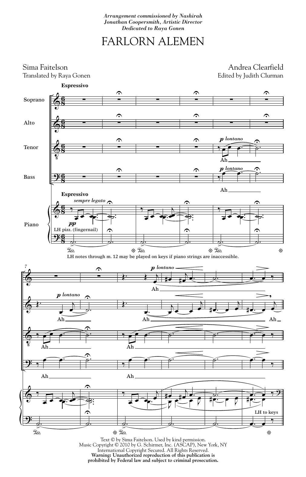 Andrea Clearfield Farlorn Alemen Sheet Music Notes & Chords for SATB - Download or Print PDF