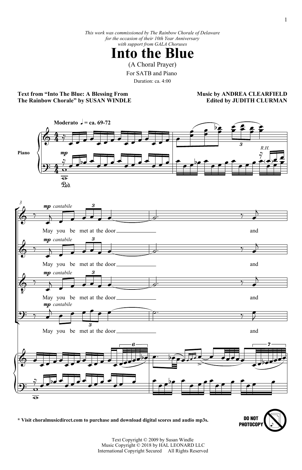 Andrea Clearfield Into The Blue: A Choral Prayer Sheet Music Notes & Chords for SATB - Download or Print PDF