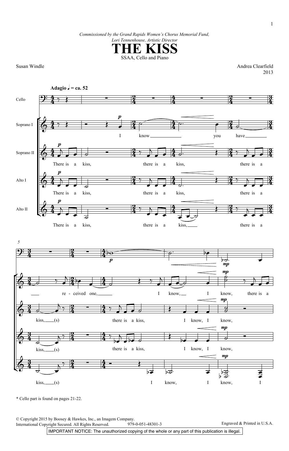 Andrea Clearfield The Kiss Sheet Music Notes & Chords for SSA Choir - Download or Print PDF
