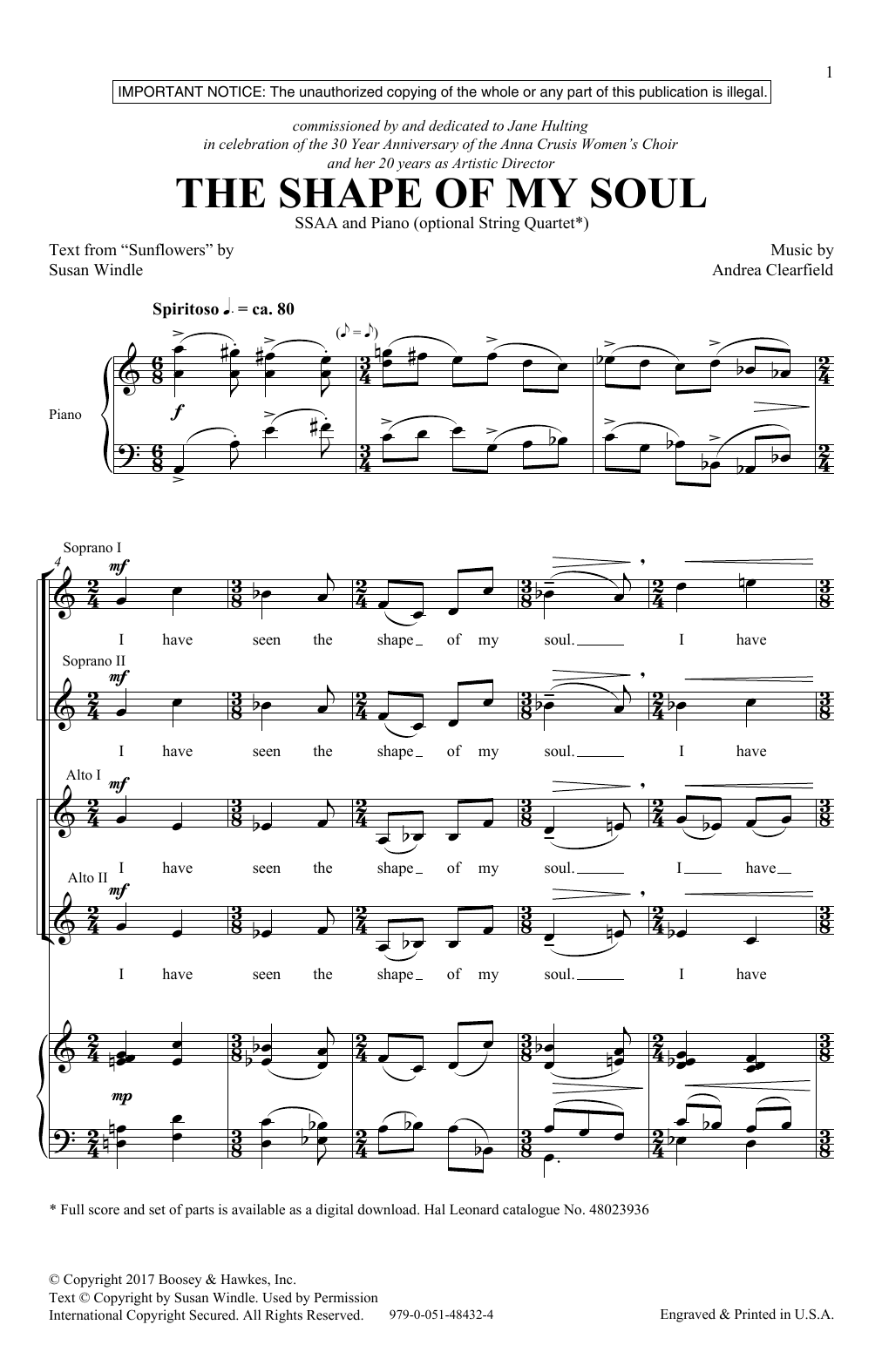 Andrea Clearfield The Shape Of My Soul Sheet Music Notes & Chords for SSA - Download or Print PDF