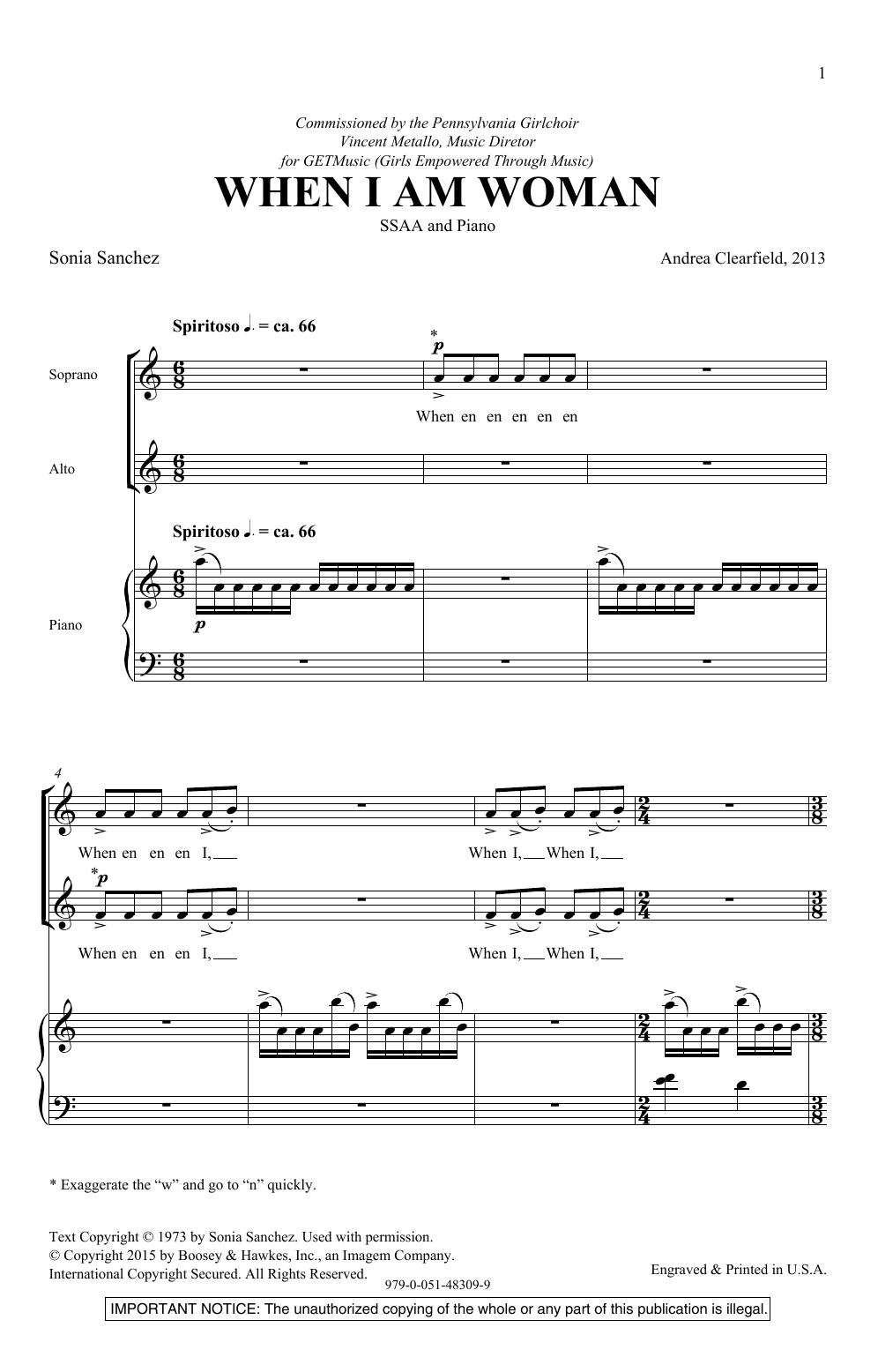 Andrea Clearfield When I Am Woman Sheet Music Notes & Chords for SSA Choir - Download or Print PDF