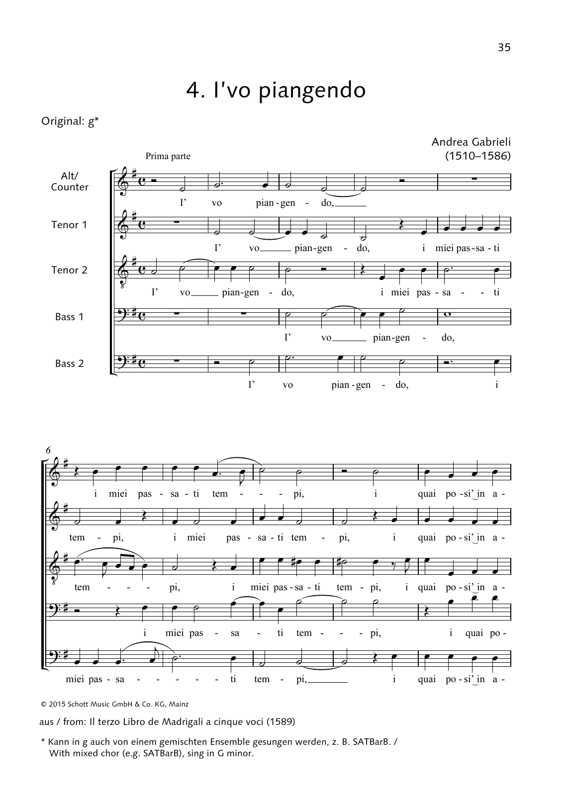 Andrea Gabrieli I'vo piagendo Sheet Music Notes & Chords for Choir - Download or Print PDF