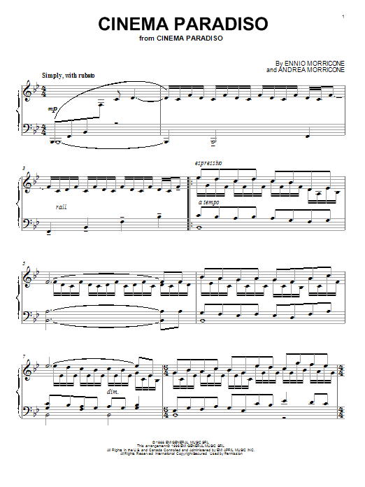 Andrea Morricone Cinema Paradiso Sheet Music Notes & Chords for Piano - Download or Print PDF
