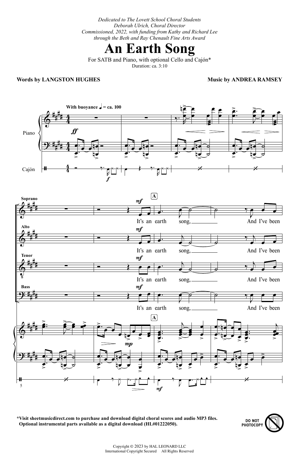 Andrea Ramsey An Earth Song Sheet Music Notes & Chords for SATB Choir - Download or Print PDF