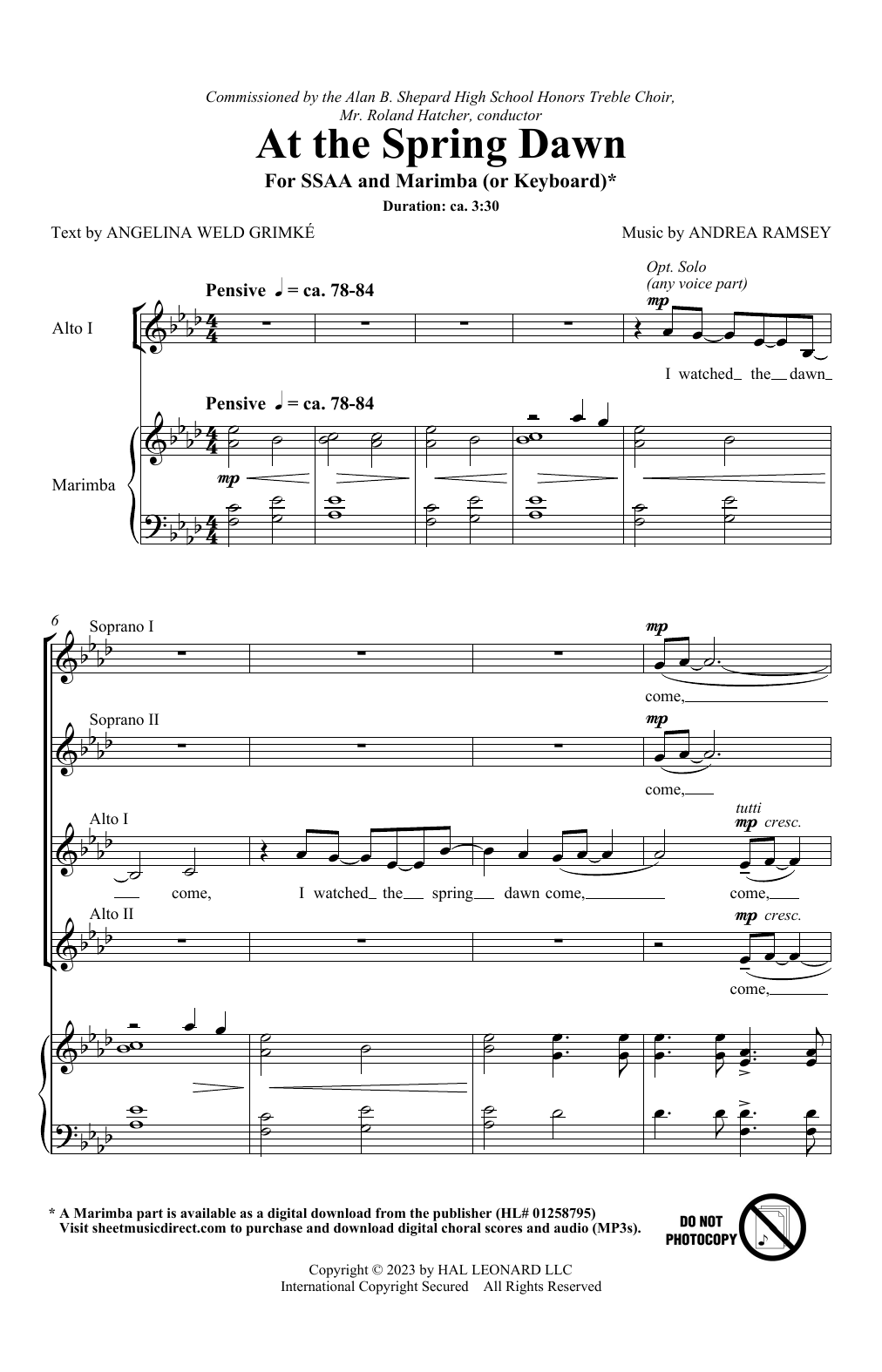 Andrea Ramsey At The Spring Dawn Sheet Music Notes & Chords for SSAA Choir - Download or Print PDF