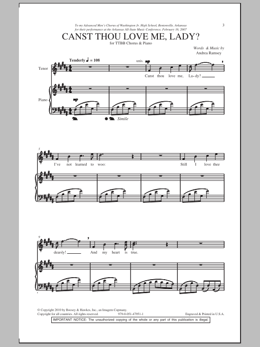 Andrea Ramsey Canst Thou Love Me, Lady? Sheet Music Notes & Chords for TTBB - Download or Print PDF