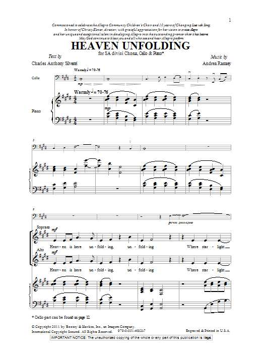 Andrea Ramsey Heaven Unfolding Sheet Music Notes & Chords for 2-Part Choir - Download or Print PDF