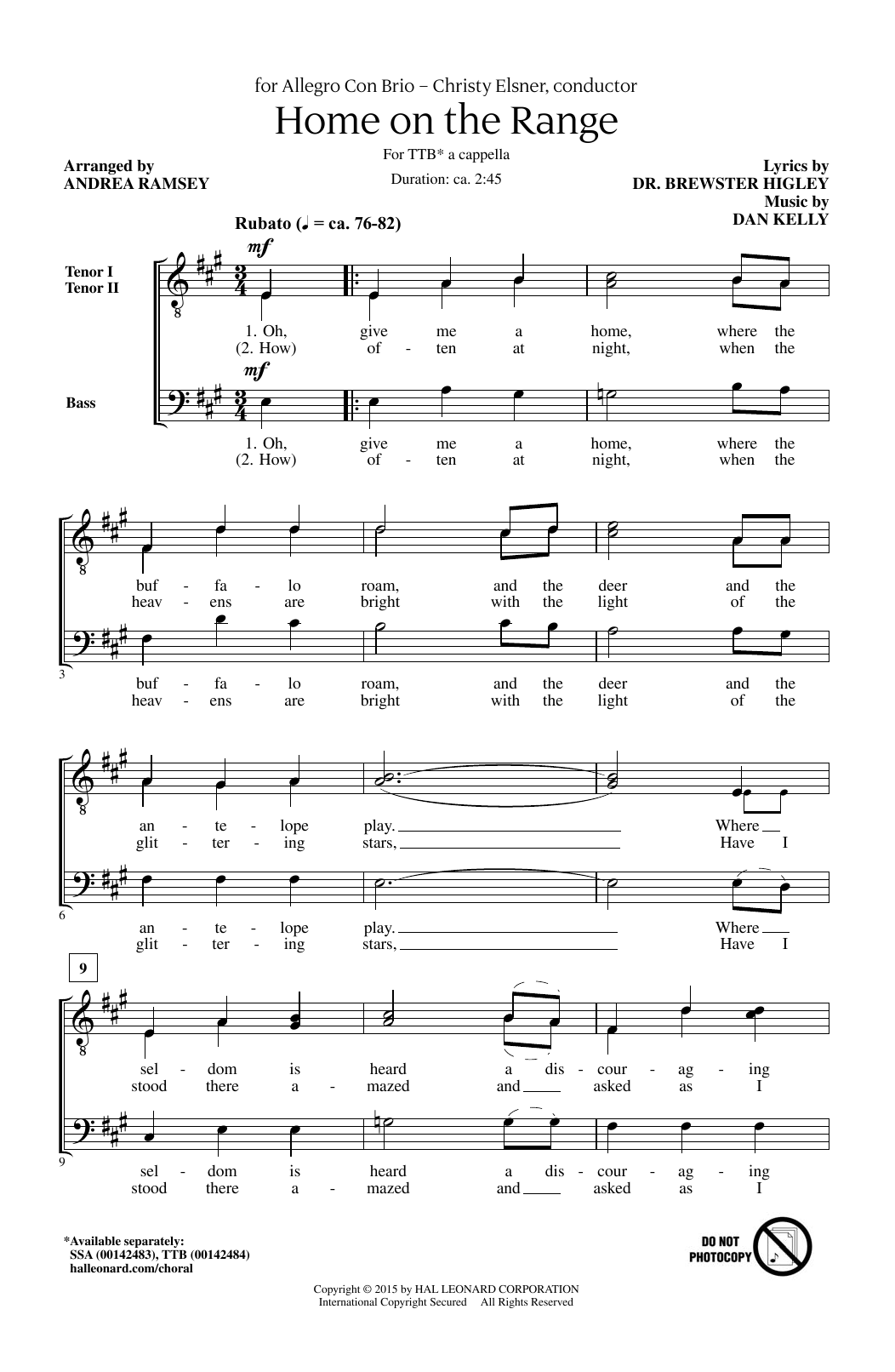 Andrea Ramsey Home On The Range Sheet Music Notes & Chords for SSA - Download or Print PDF