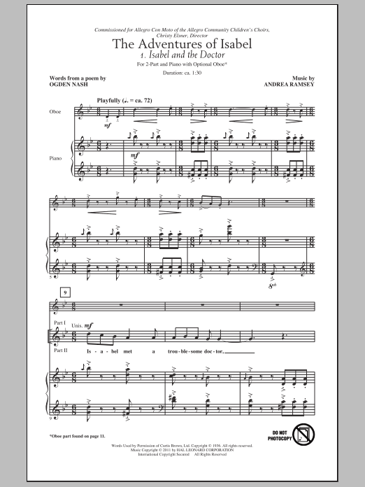 Andrea Ramsey Isabel And The Bear Sheet Music Notes & Chords for 2-Part Choir - Download or Print PDF