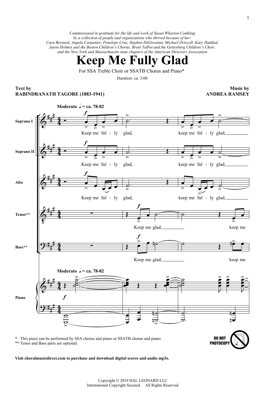 Andrea Ramsey Keep Me Fully Glad Sheet Music Notes & Chords for Choir - Download or Print PDF