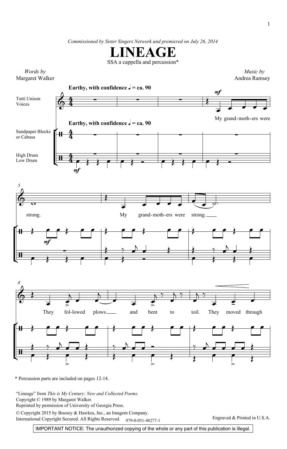 Andrea Ramsey Lineage Sheet Music Notes & Chords for SSA Choir - Download or Print PDF