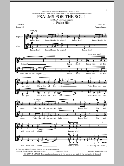 Andrea Ramsey Psalms For The Soul Sheet Music Notes & Chords for SSA - Download or Print PDF