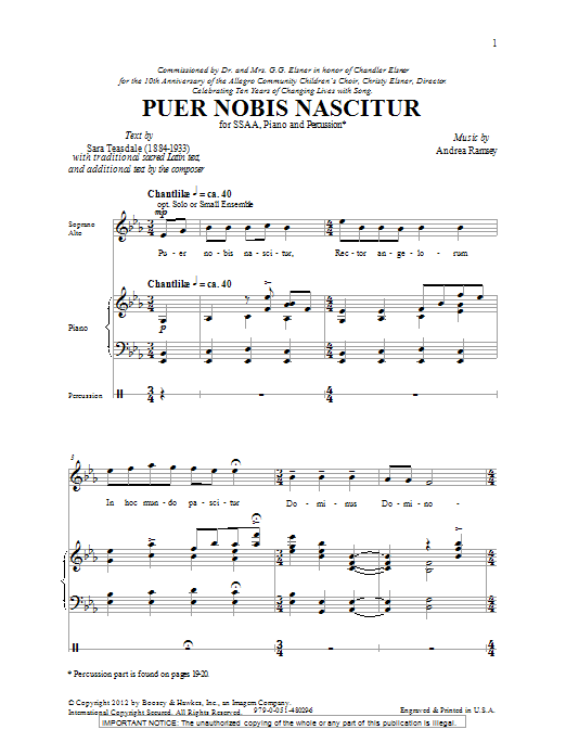 Andrea Ramsey Puer Nobis Nascitur Sheet Music Notes & Chords for SSA - Download or Print PDF
