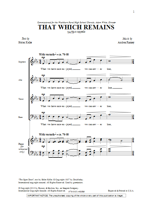 Andrea Ramsey That Which Remains Sheet Music Notes & Chords for SATB - Download or Print PDF
