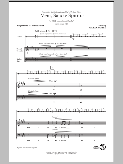 Andrea Ramsey Veni Sancte Spiritus Sheet Music Notes & Chords for TTBB - Download or Print PDF