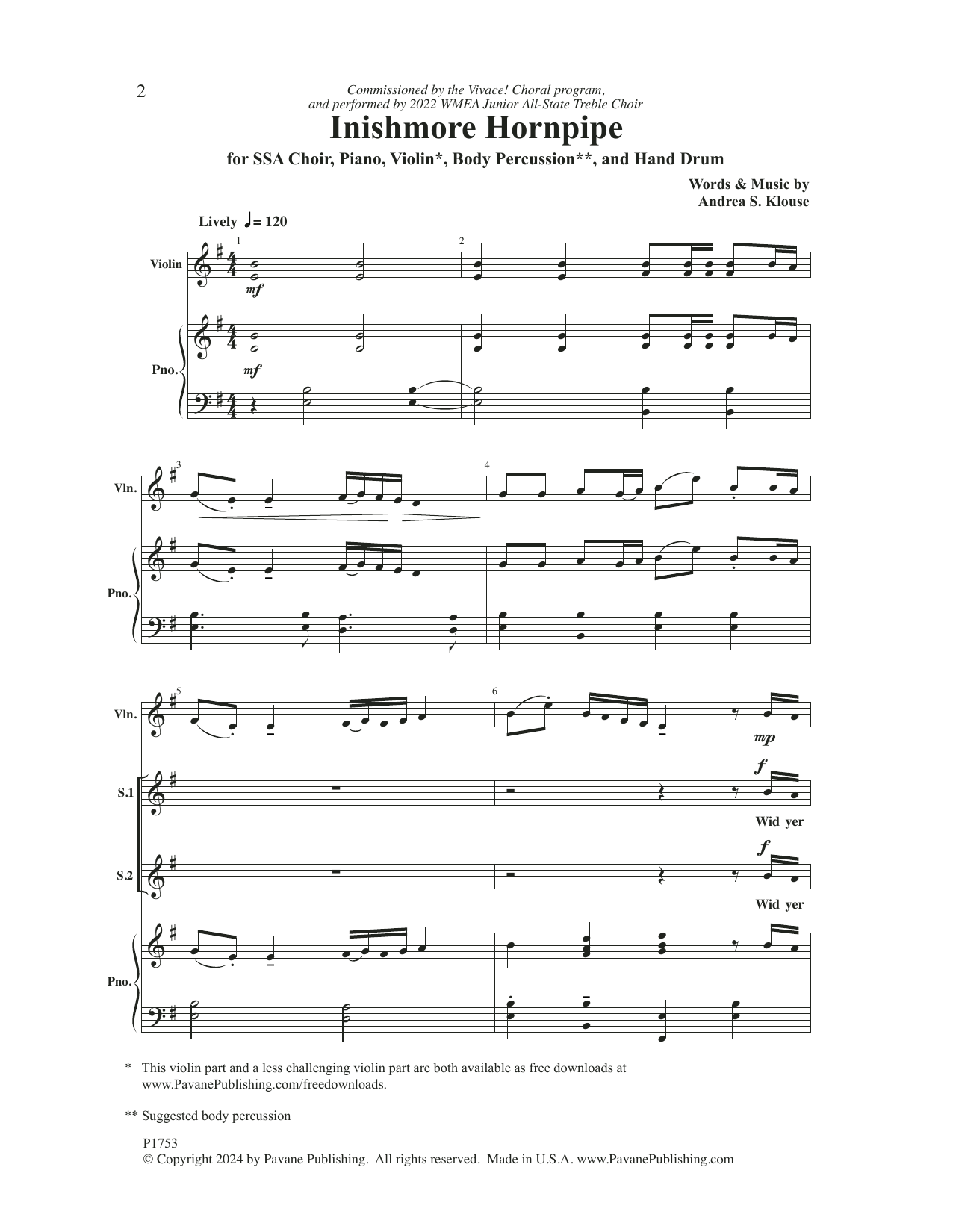 Andrea S. Klouse Inishmore Hornpipe Sheet Music Notes & Chords for SSA Choir - Download or Print PDF