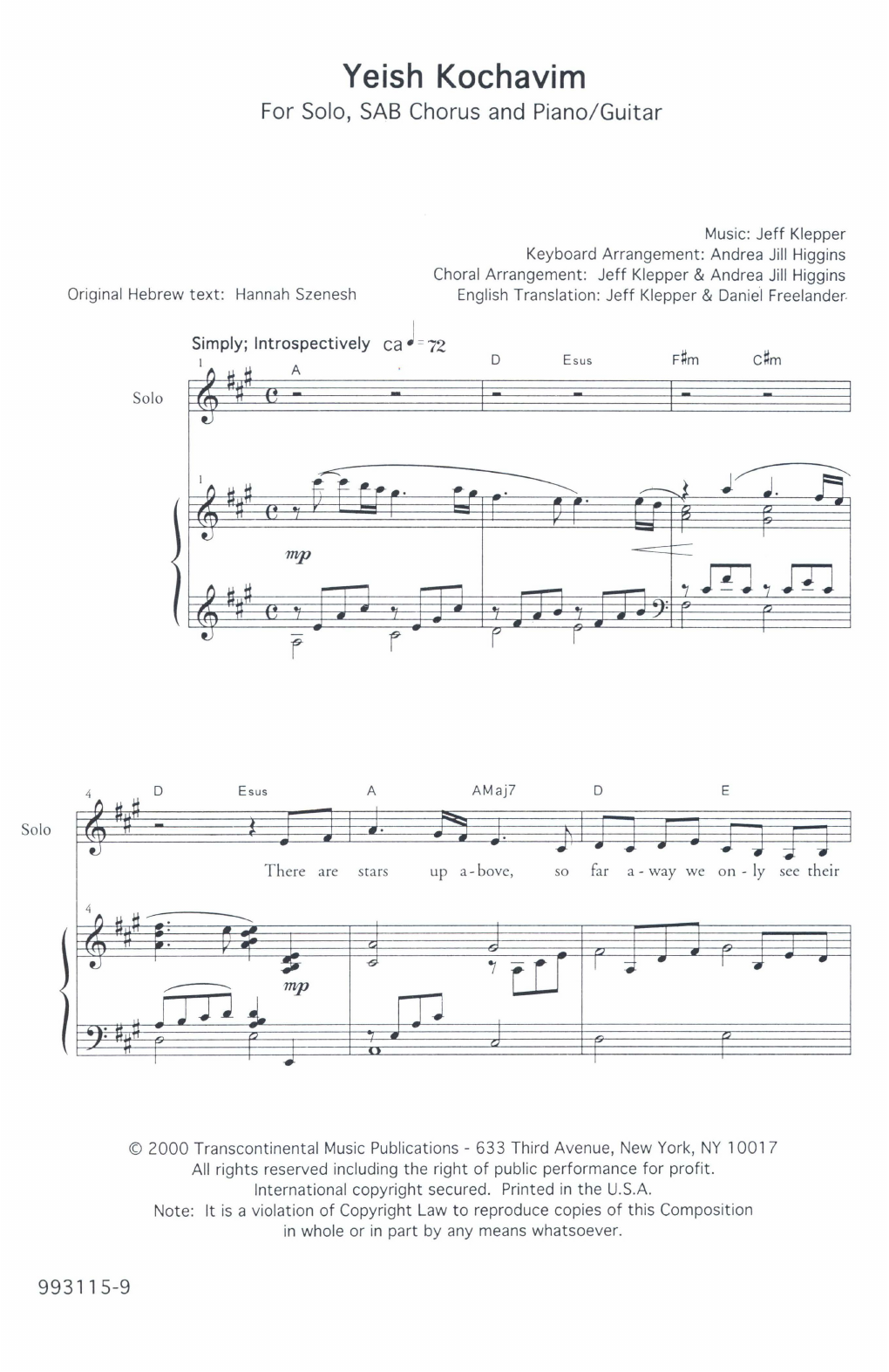 Yeish Kochavim (There Are Stars) sheet music