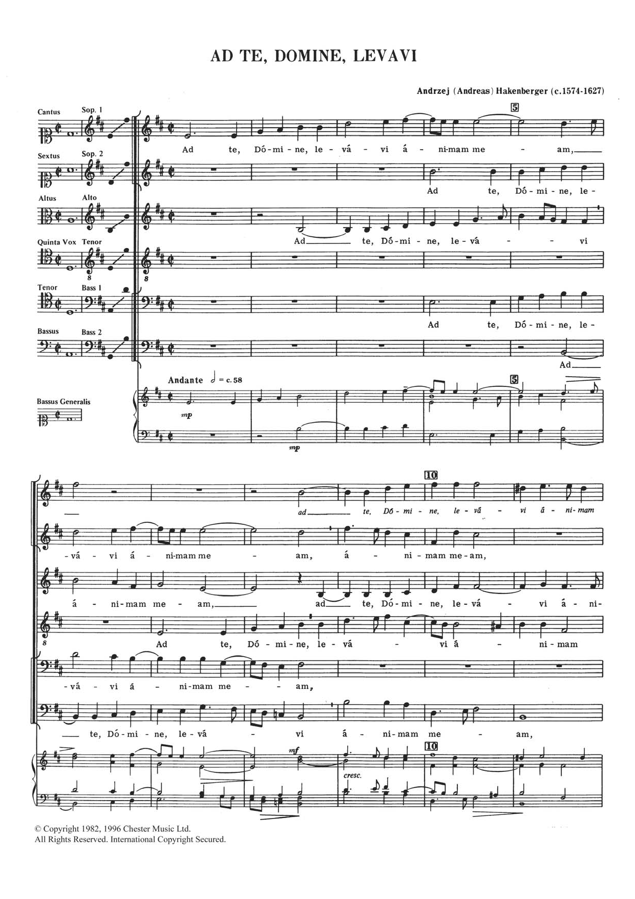 Andreas Hakenberger Ad Te, Domine, Levavi Sheet Music Notes & Chords for Choral SAATB - Download or Print PDF