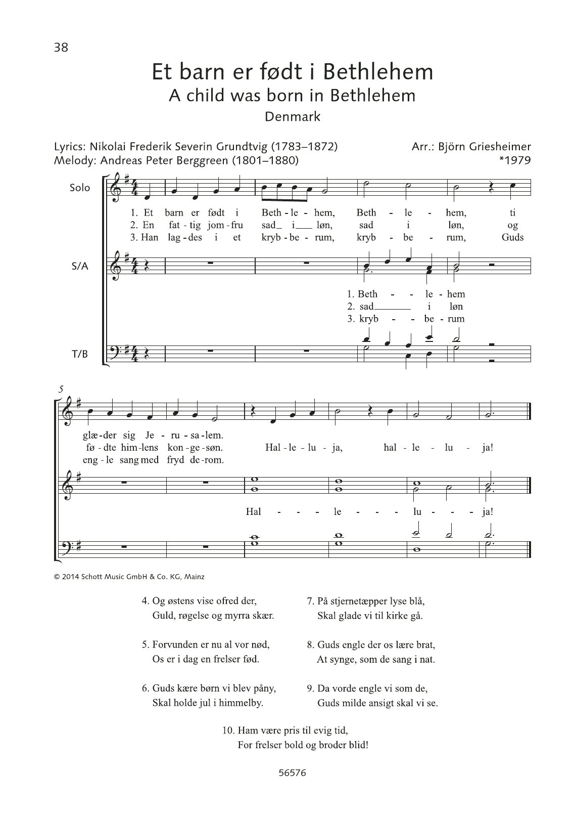 Andreas Peter Berggreen Et barn er fodt i Bethlehem Sheet Music Notes & Chords for Choral - Download or Print PDF