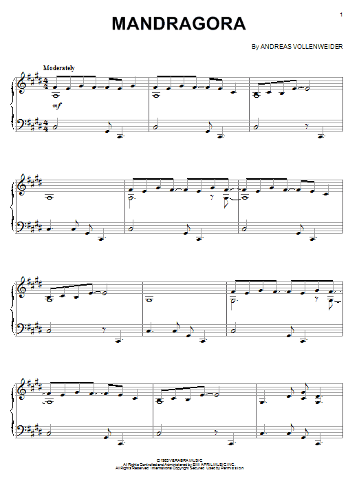 Andreas Vollenweider Mandragora Sheet Music Notes & Chords for Piano - Download or Print PDF