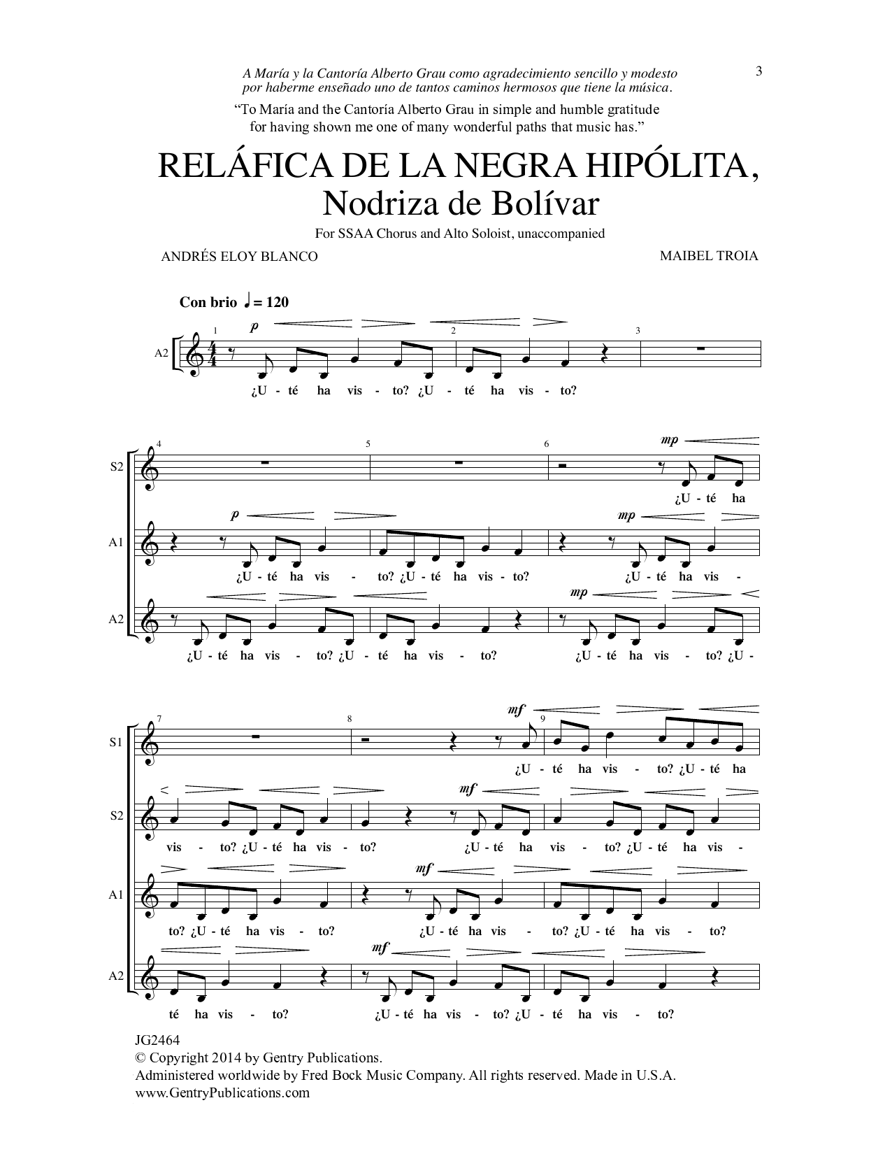 Andres Eloy Blanco Relafica De La Negra Hipolita Sheet Music Notes & Chords for Choral - Download or Print PDF