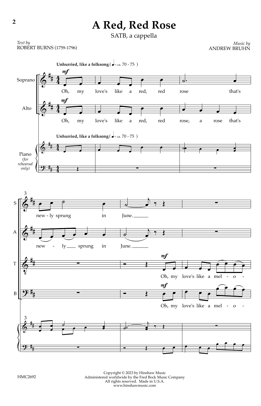 Andrew Bruhn A Red, Red Rose Sheet Music Notes & Chords for SATB Choir - Download or Print PDF
