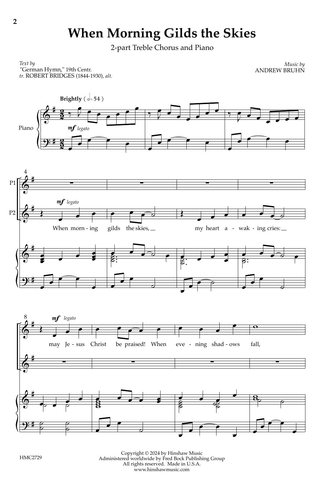 Andrew Bruhn When Morning Gilds the Skies Sheet Music Notes & Chords for 2-Part Choir - Download or Print PDF