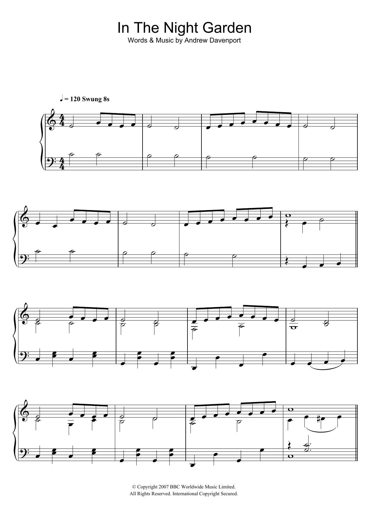 Andrew Davenport In The Night Garden Sheet Music Notes & Chords for 5-Finger Piano - Download or Print PDF