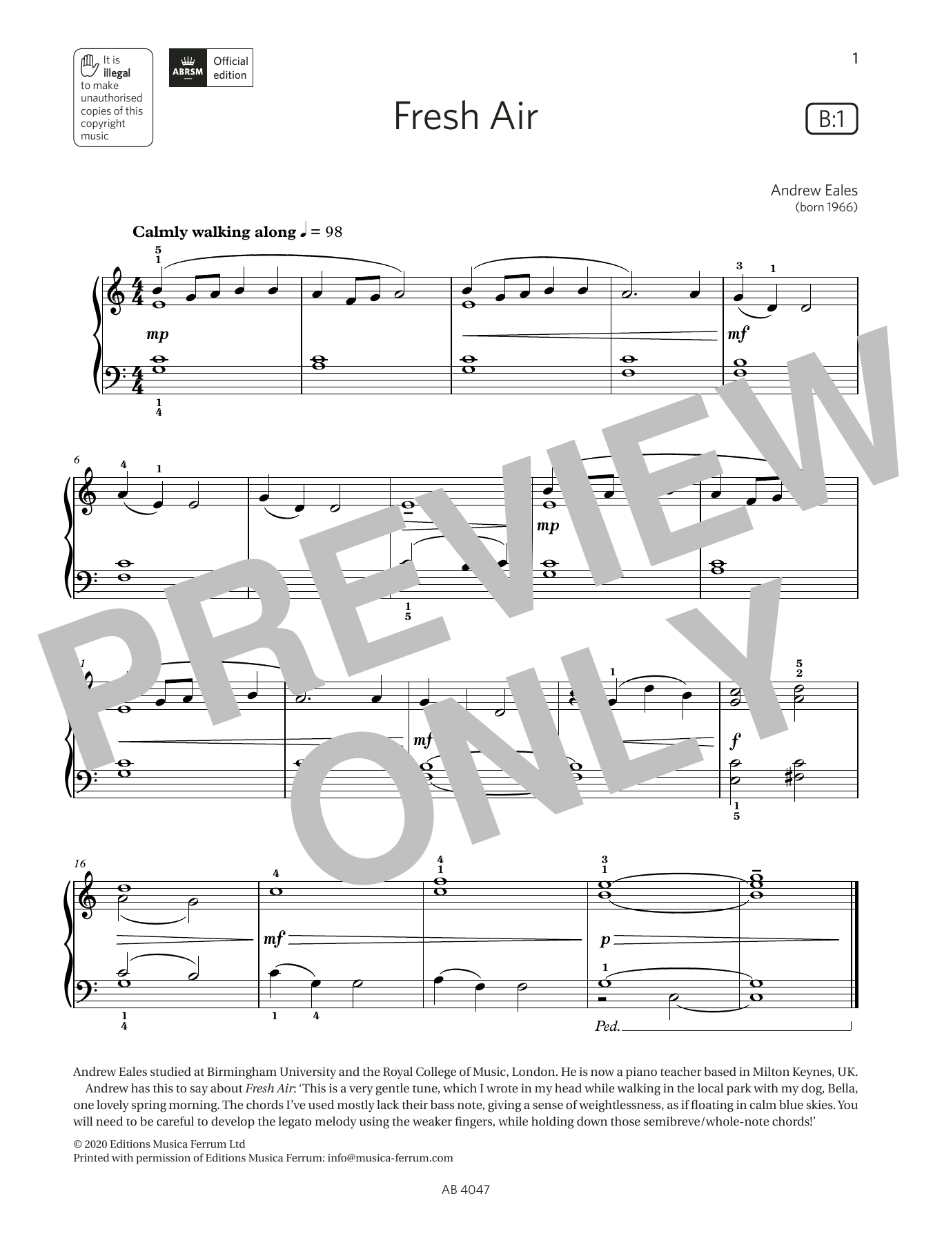 Andrew Eales Fresh Air (Grade 1, list B1, from the ABRSM Piano Syllabus 2023 & 2024) Sheet Music Notes & Chords for Piano Solo - Download or Print PDF