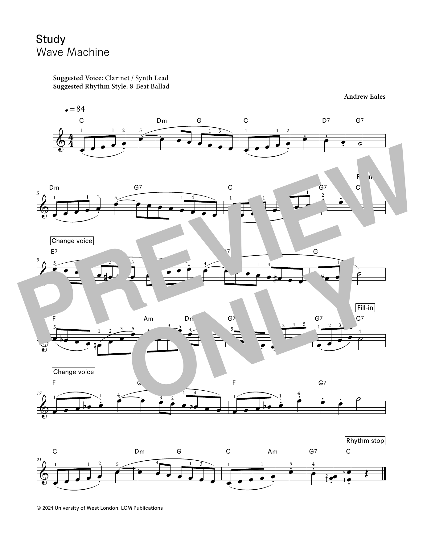Andrew Eales Wave Machine (from LCME Electronic Keyboard Study Grade 2) Sheet Music Notes & Chords for Piano Solo - Download or Print PDF