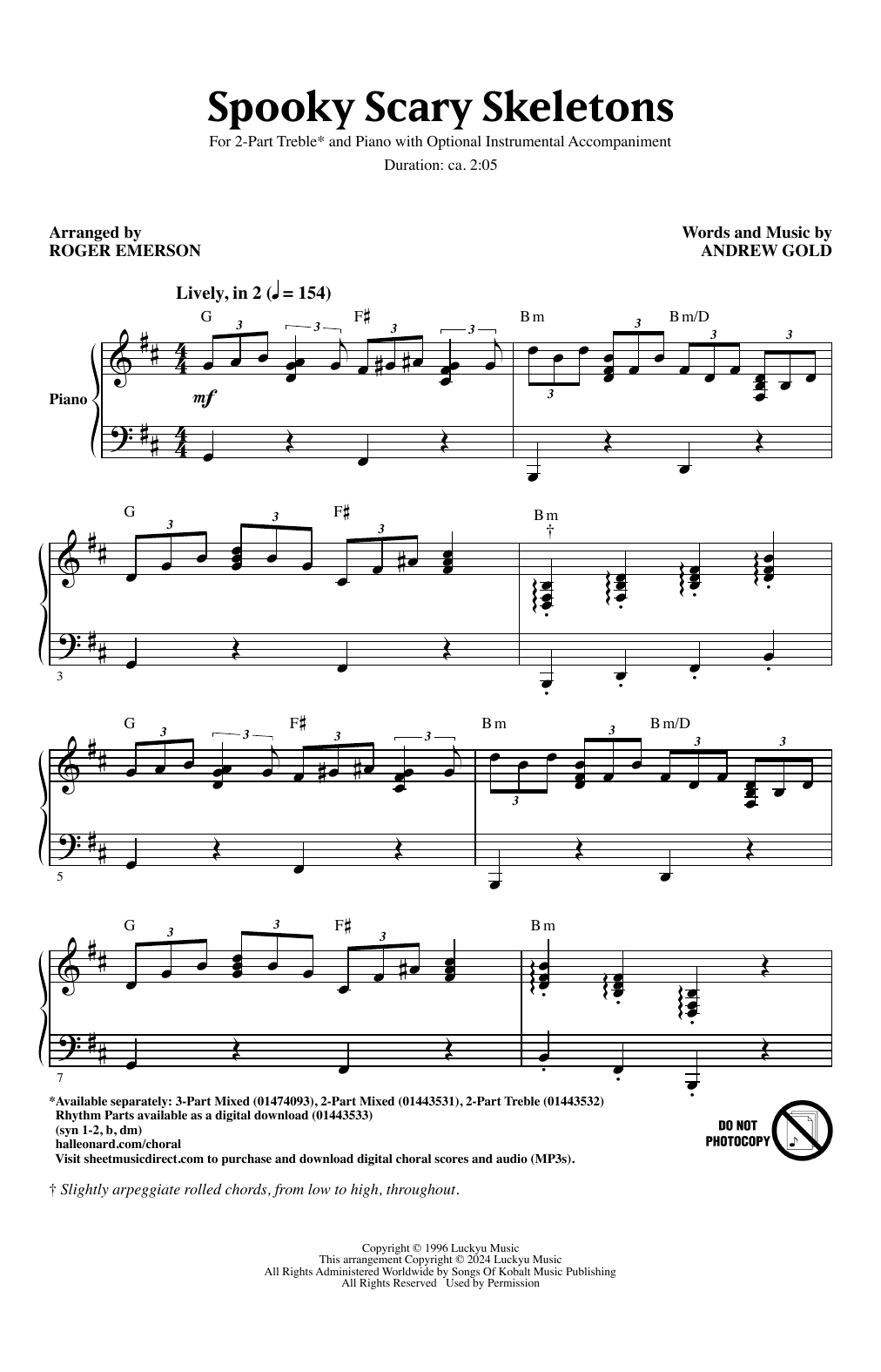 Andrew Gold Spooky Scary Skeletons (arr. Roger Emerson) Sheet Music Notes & Chords for Choir - Download or Print PDF