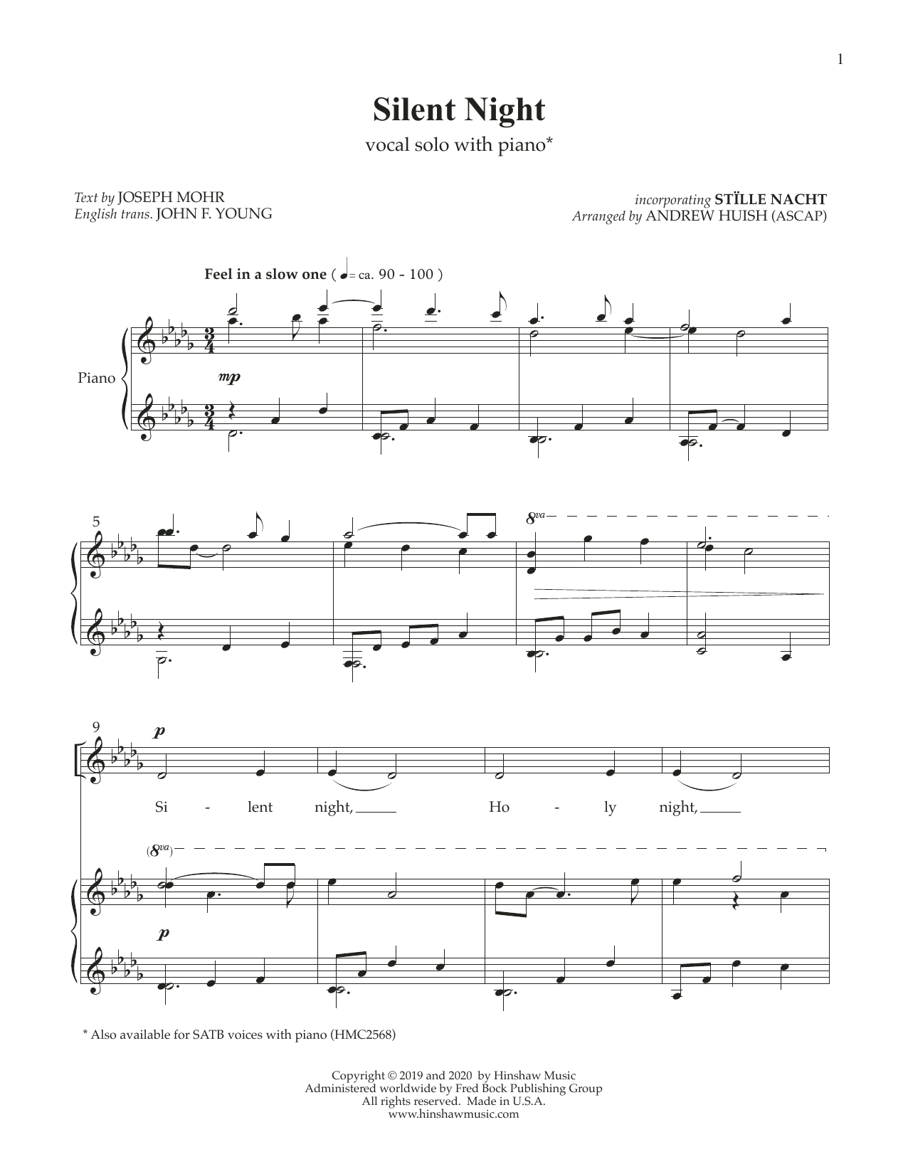 Andrew Huish Silent Night Sheet Music Notes & Chords for Piano & Vocal - Download or Print PDF