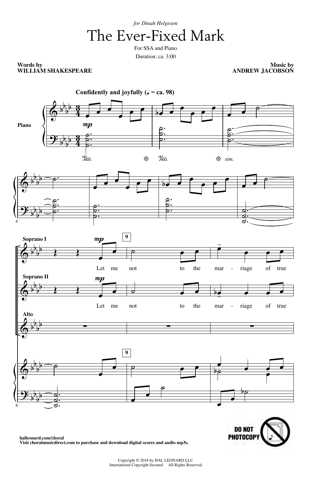 Andrew Jacobson The Ever Fixed Mark Sheet Music Notes & Chords for SSA Choir - Download or Print PDF
